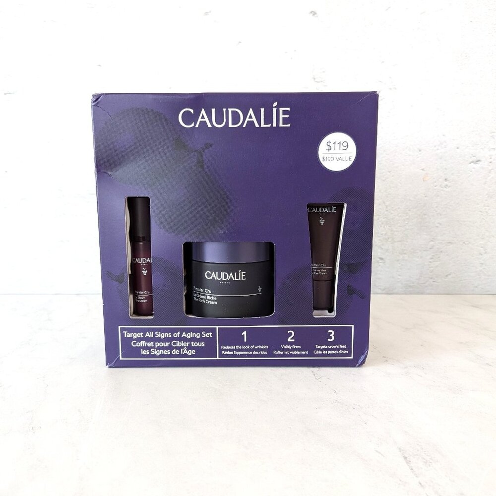 NEW Caudalie Premier Cru Gift Set: Rich Cream, Serum, Eye Cream $190 Value